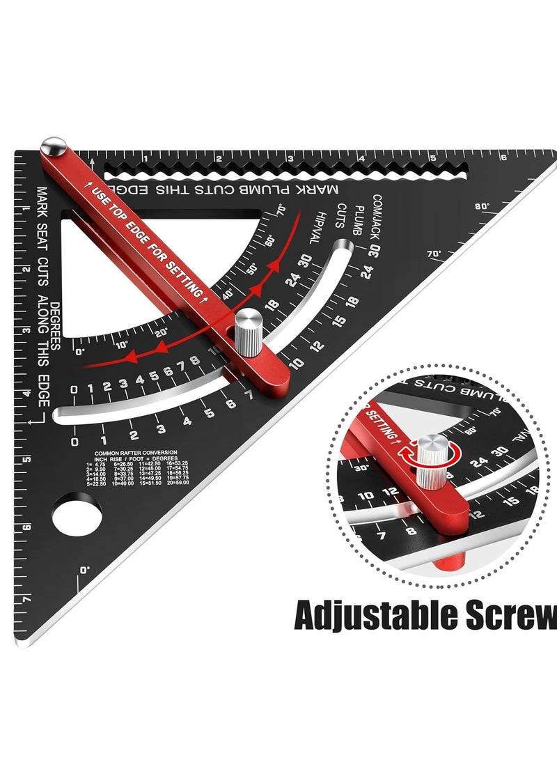 7 Inch Carpenter Square Set - Adjustable Aluminium Combination Square, Woodworking Framing Tool - Metal Carpentry Triangle Ruler for Accurate Layout - Image 5